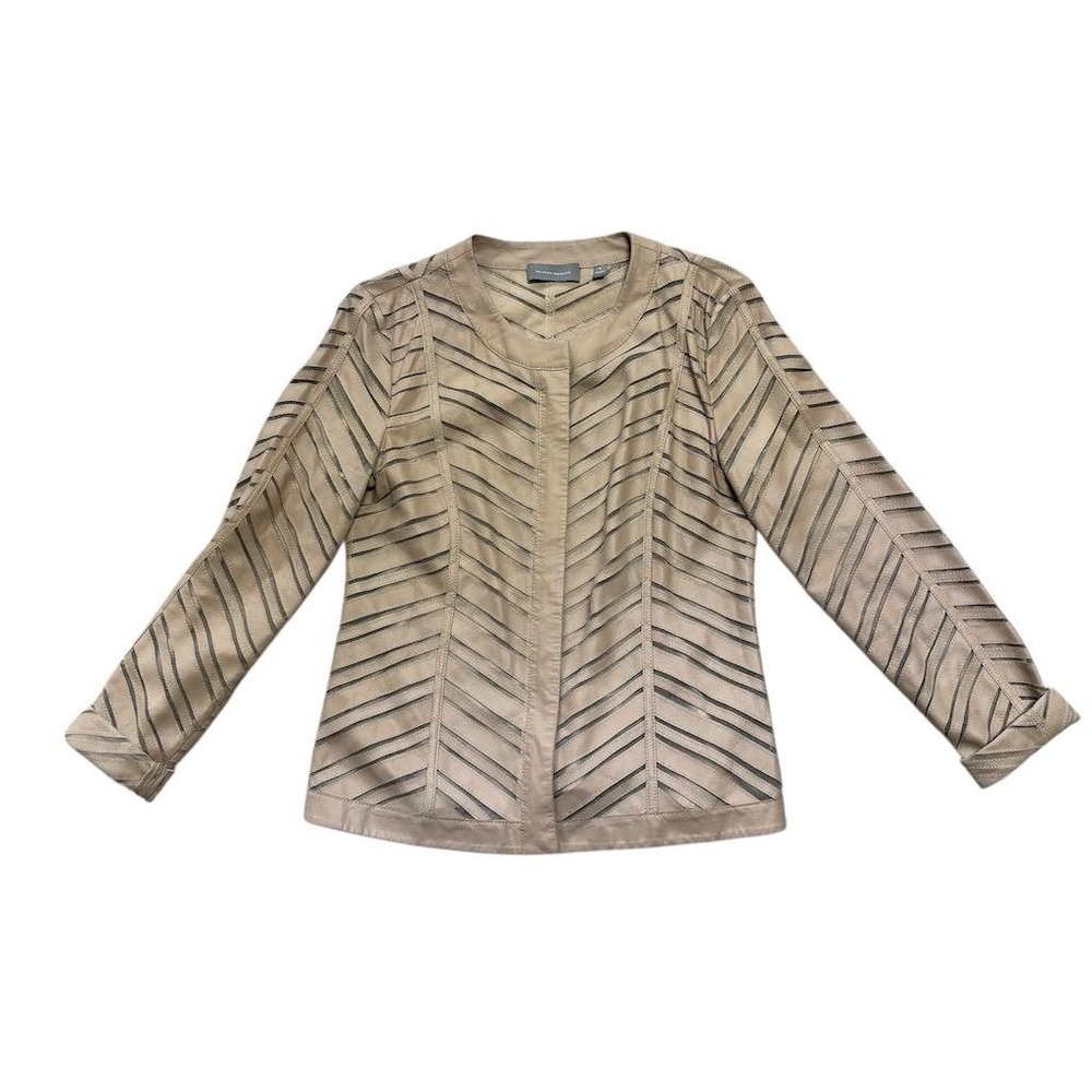 Neiman Marcus  Women's Beige Chevron Jacket‎ Size S Long Sleeve